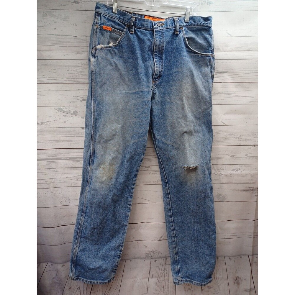 WRANGLER FR RIGGS WORKWEAR Jeans 38 X 36 FLAME RESISTANT DISTRESSED Destroyed
